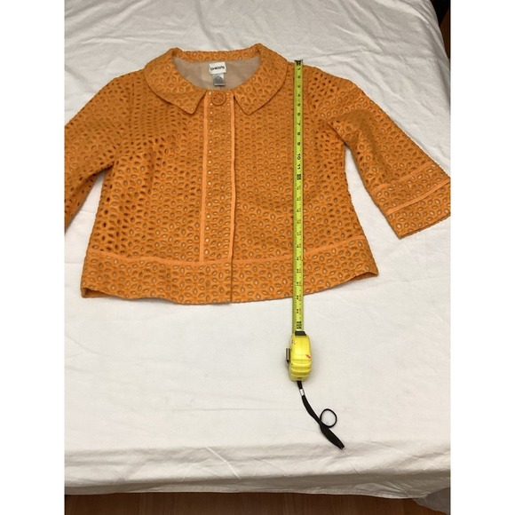 Chico's women's jacket Collared Orange Size 1 Eyelet Lined 3/4 Sleeve Buttons - Picture 4 of 5